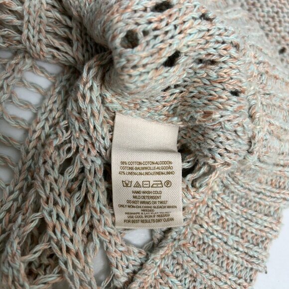 Free People Goccia Beige Multicolor Crop Cotton Linen Blend Open Knit Sweater S - Picture 7 of 8